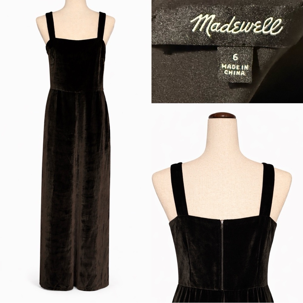 Madewell velvet jumper, jumpsuit, smocked back zip, size 6